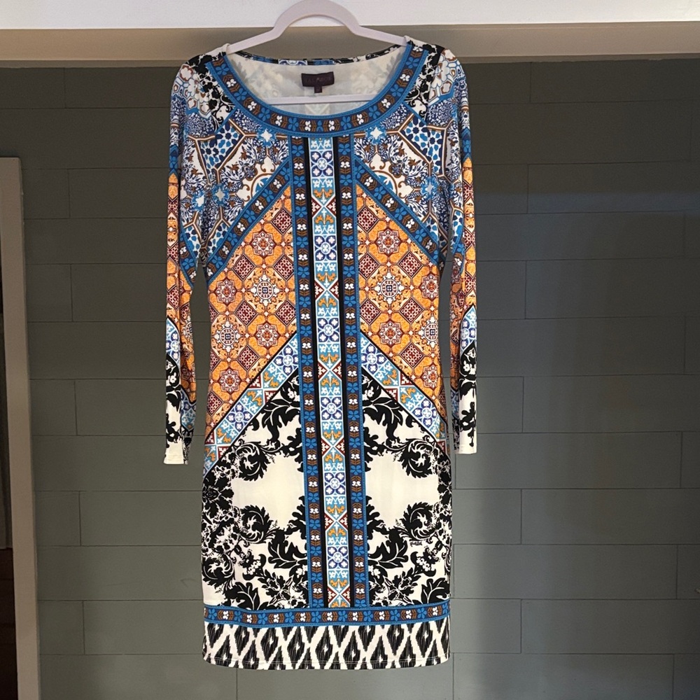 Hale Bob Blue and Orange Long Sleeve Dress